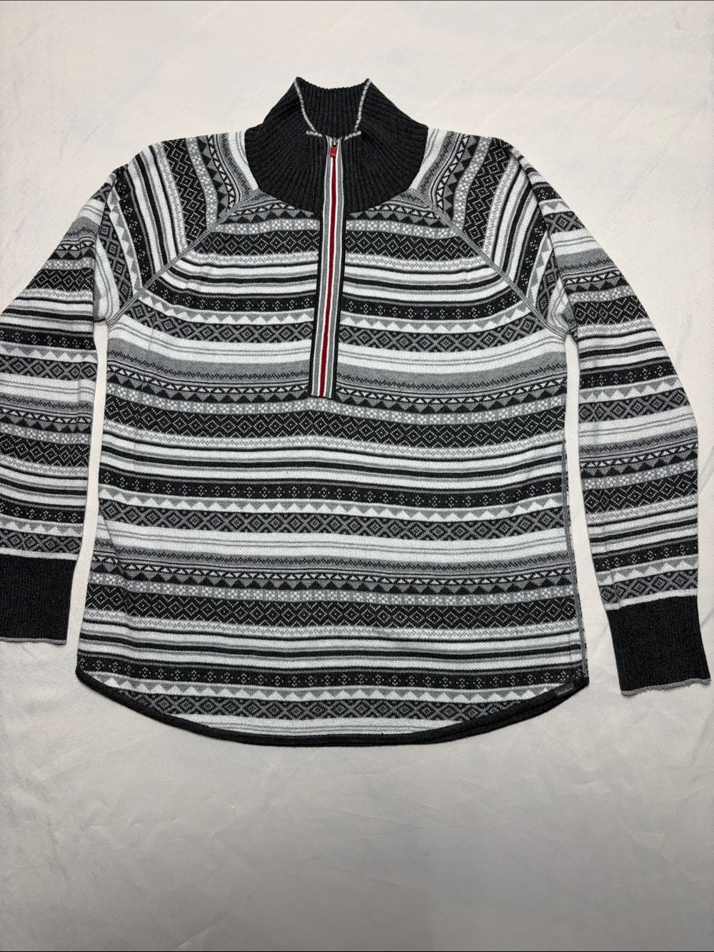 Eddie Bauer Gray & Black Striped Half-Zip Sweater